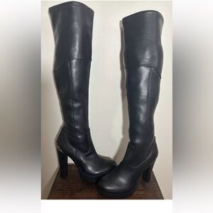 Guess Womens Taylin Faux Leather Lugged Sole Over the Knee Boots